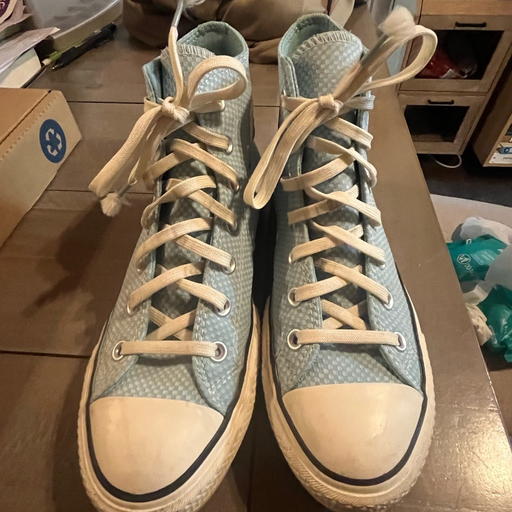 Converse Wedge High Top Sneakers Baby Blue Checkered